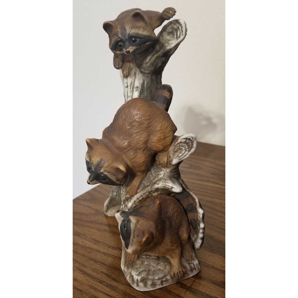Vintage Homco Masterpiece Porcelain Three Raccoons Tree #1182-DF Home Interiors